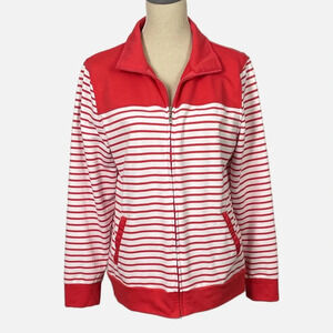 Striped Red and White Women's Zip-Up Hoodie
